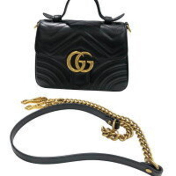 GUCCI DTDIT GG Marmont Mini Top Handle Bag Shoulder Black SA - Picture 2 of 9